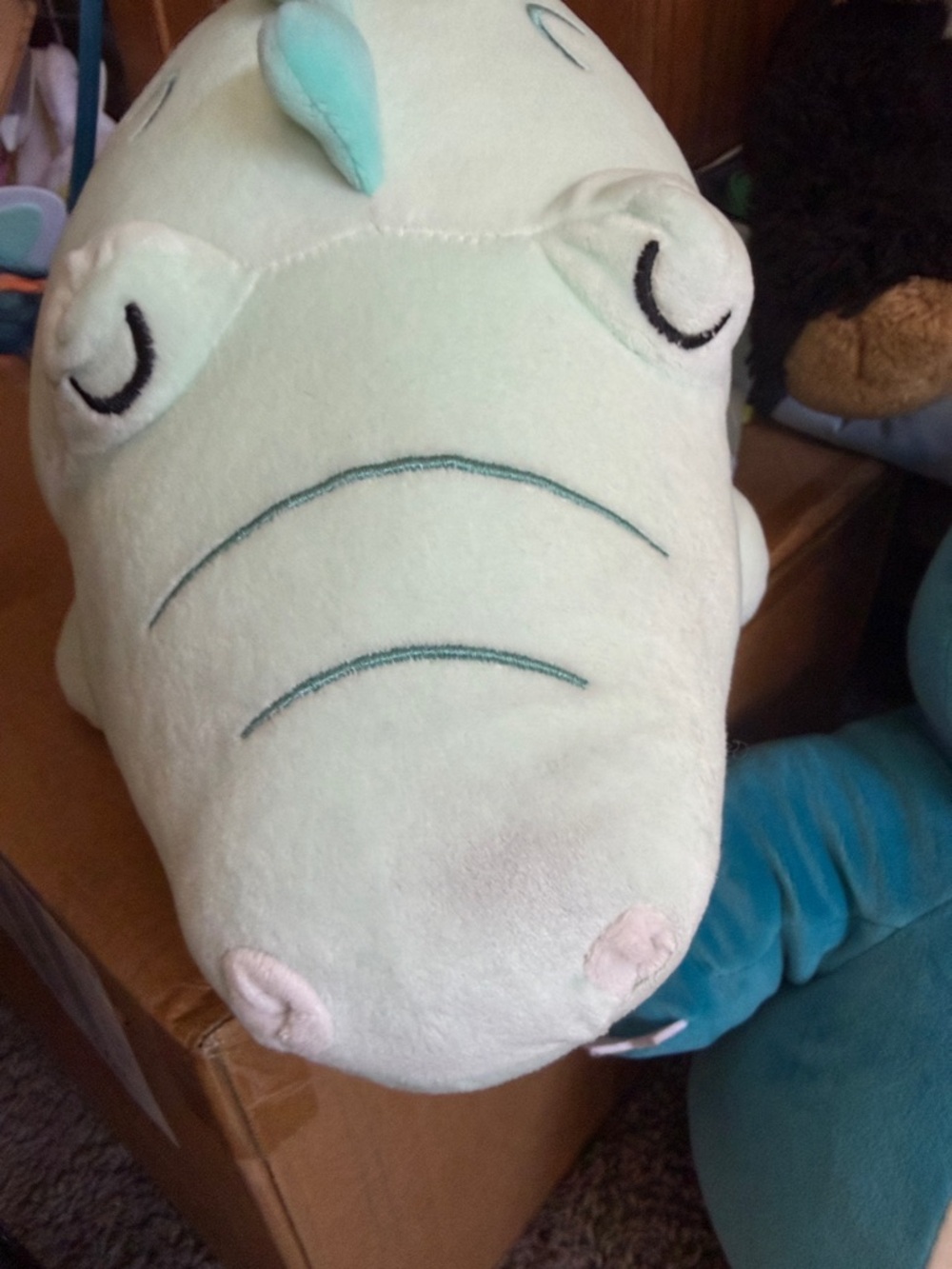 Teal and White Plush Snorlax-Style Stuffed Animal for Kids - Picture 6 of 6